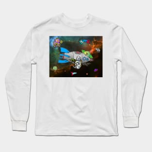 Astro Bunny adventure in outer space with spaceships and bunny astronaut Long Sleeve T-Shirt